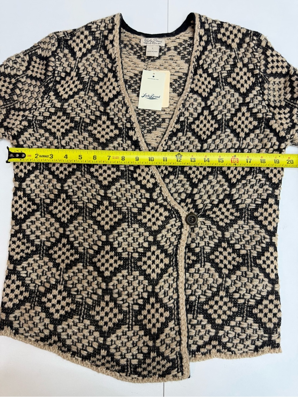 Lucky Brand Black & Cream Geometric Knit Women's Cardigan Sweater size L - Picture 6 of 11
